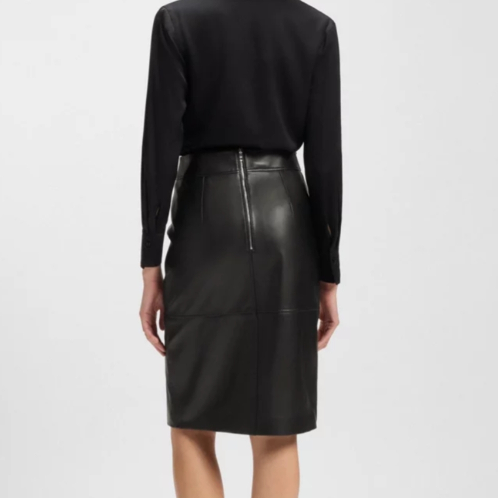 NWT Hugo BOSS Leather Pencil Skirt Setora Style - Dark Blue, Looks Black - Picture 4 of 12